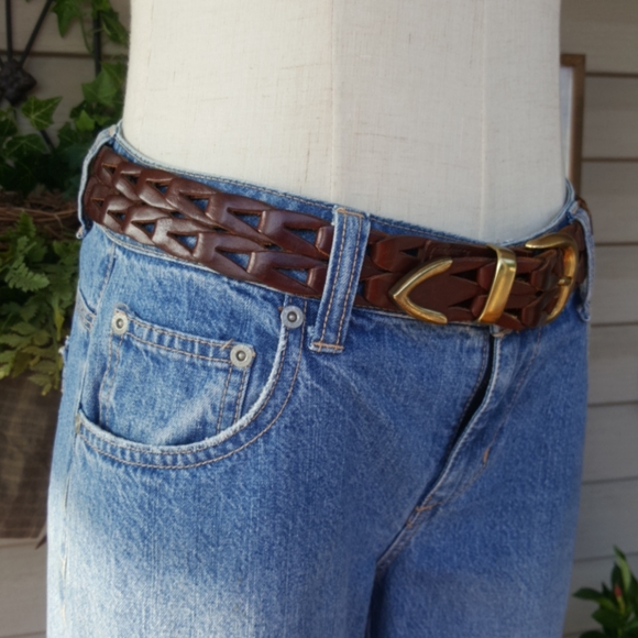 LIMITED ♡ Gorgeous Vintage Soft Genuine Brown Interwoven Design Leather Belt M - Picture 6 of 17